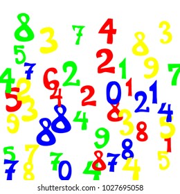 Falling numbers abstract background. Abstract background of color numbers for card or banner. Pattern of randomly distributed numbers from zero to nine in color.