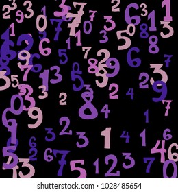 Falling numbers abstract background. Abstract background of color numbers for card or print. Pattern of randomly distributed numbers from zero to nine in color.
