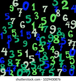 Falling numbers abstract background. Abstract background of color numbers for banner or poster. Pattern of randomly distributed numbers from zero to nine in color.