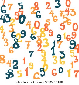 Falling numbers abstract background. Abstract background of color numbers for card or print. Pattern of randomly distributed numbers from zero to nine in color.