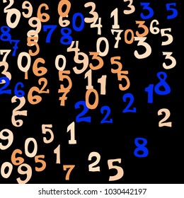 Falling numbers abstract background. Abstract background of color numbers for card or print. Pattern of randomly distributed numbers from zero to nine in color.