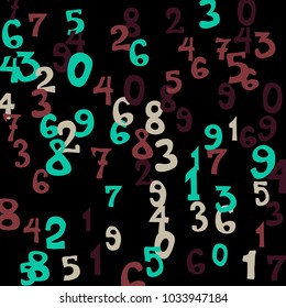 Falling numbers abstract background. Abstract background of color numbers for card or banner. Pattern of randomly distributed numbers from zero to nine in color.