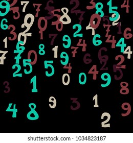 Falling numbers abstract background. Abstract background of color numbers for card or print. Pattern of randomly distributed numbers from zero to nine in color.