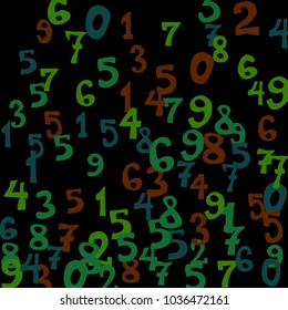 Falling numbers abstract background. Abstract background of color numbers for card or print. Pattern of randomly distributed numbers from zero to nine in color.