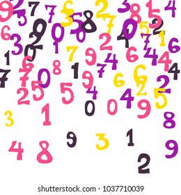 Falling numbers abstract background. Abstract background of color numbers for banner or poster. Pattern of randomly distributed numbers from zero to nine in color.