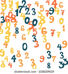 Falling numbers abstract background. Abstract background of color numbers for card or print. Pattern of randomly distributed numbers from zero to nine in color.