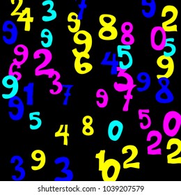 Falling numbers abstract background. Abstract background of color numbers for card or print. Pattern of randomly distributed numbers from zero to nine in color.