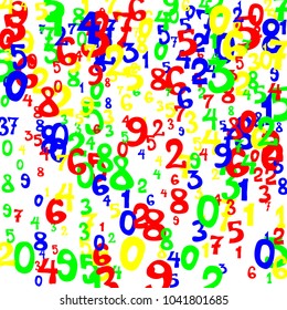 Falling numbers abstract background. Abstract background of color numbers for card or print. Pattern of randomly distributed numbers from zero to nine in color.