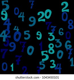 Falling numbers abstract background. Abstract background of color numbers for card or print. Pattern of randomly distributed numbers from zero to nine in color.