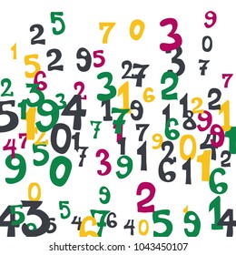 Falling numbers abstract background. Abstract background of color numbers for banner or poster. Pattern of randomly distributed numbers from zero to nine in color.