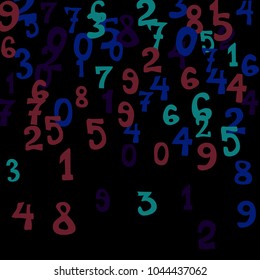 Falling numbers abstract background. Abstract background of color numbers for card or print. Pattern of randomly distributed numbers from zero to nine in color.