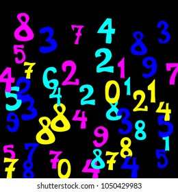 Falling numbers abstract background. Abstract background of color numbers for banner or poster. Pattern of randomly distributed numbers from zero to nine in color.