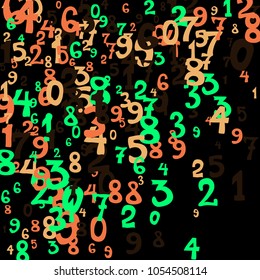 Falling numbers abstract background. Abstract background of color numbers for banner or poster. Pattern of randomly distributed numbers from zero to nine in color.