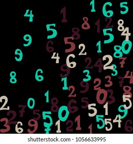 Falling numbers abstract background. Abstract background of color numbers for card or print. Pattern of randomly distributed numbers from zero to nine in color.