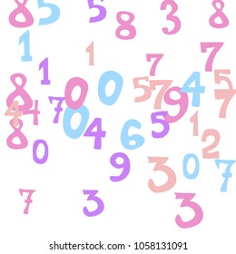 Falling numbers abstract background. Abstract background of color numbers for banner or poster. Pattern of randomly distributed numbers from zero to nine in color.