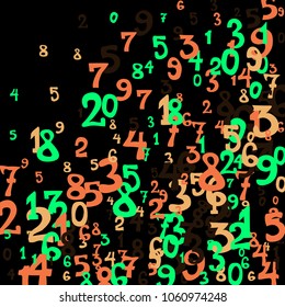 Falling numbers abstract background. Abstract background of color numbers for card or print. Pattern of randomly distributed numbers from zero to nine in color.