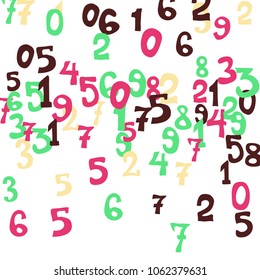 Falling numbers abstract background. Abstract background of color numbers for card or banner. Pattern of randomly distributed numbers from zero to nine in color.