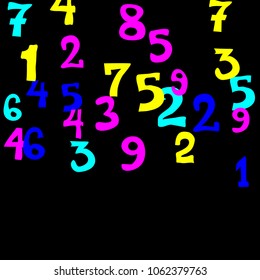 Falling numbers abstract background. Abstract background of color numbers for card or banner. Pattern of randomly distributed numbers from zero to nine in color.