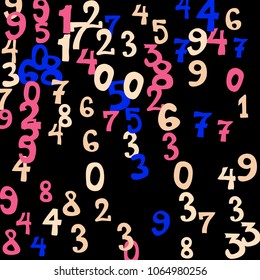 Falling numbers abstract background. Abstract background of color numbers for card or banner. Pattern of randomly distributed numbers from zero to nine in color.