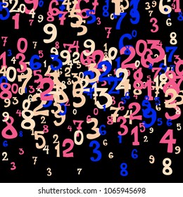 Falling numbers abstract background. Abstract background of color numbers for card or banner. Pattern of randomly distributed numbers from zero to nine in color.