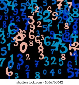 Falling numbers abstract background. Abstract background of color numbers for card or banner. Pattern of randomly distributed numbers from zero to nine in color.