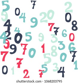 Falling numbers abstract background. Abstract background of color numbers for banner or poster. Pattern of randomly distributed numbers from zero to nine in color.