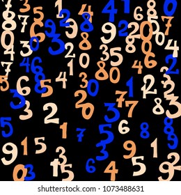 Falling numbers abstract background. Abstract background of color numbers for card or print. Pattern of randomly distributed numbers from zero to nine in color.