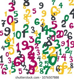 Falling numbers abstract background. Abstract background of color numbers for banner or poster. Pattern of randomly distributed numbers from zero to nine in color.