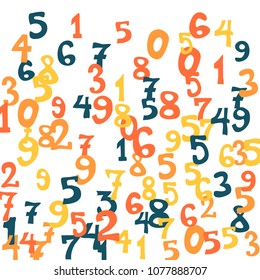 Falling numbers abstract background. Abstract background of color numbers for card or banner. Pattern of randomly distributed numbers from zero to nine in color.