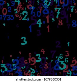 Falling numbers abstract background. Abstract background of color numbers for banner or poster. Pattern of randomly distributed numbers from zero to nine in color.