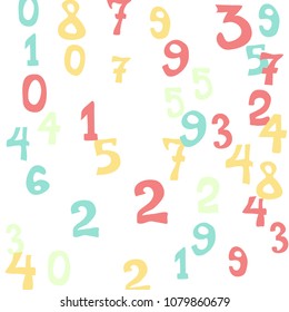 Falling numbers abstract background. Abstract background of color numbers for card or print. Pattern of randomly distributed numbers from zero to nine in color.