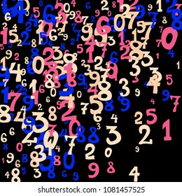 Falling numbers abstract background. Abstract background of color numbers for banner or poster. Pattern of randomly distributed numbers from zero to nine in color.