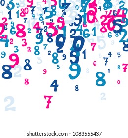 Falling numbers abstract background. Abstract background of color numbers for card or print. Pattern of randomly distributed numbers from zero to nine in color.