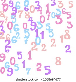 Falling numbers abstract background. Abstract background of color numbers for card or banner. Pattern of randomly distributed numbers from zero to nine in color.