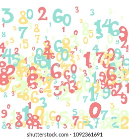 Falling numbers abstract background. Abstract background of color numbers for card or banner. Pattern of randomly distributed numbers from zero to nine in color.