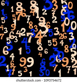 Falling numbers abstract background. Abstract background of color numbers for banner or poster. Pattern of randomly distributed numbers from zero to nine in color.