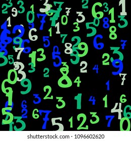 Falling numbers abstract background. Abstract background of color numbers for banner or poster. Pattern of randomly distributed numbers from zero to nine in color.