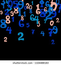 Falling numbers abstract background. Abstract background of color numbers for card or print. Pattern of randomly distributed numbers from zero to nine in color.