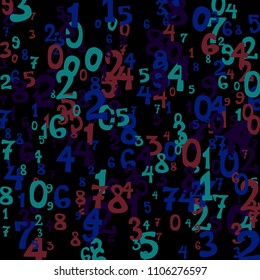 Falling numbers abstract background. Abstract background of color numbers for card or banner. Pattern of randomly distributed numbers from zero to nine in color.