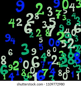 Falling numbers abstract background. Abstract background of color numbers for banner or poster. Pattern of randomly distributed numbers from zero to nine in color.