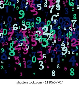 Falling numbers abstract background. Abstract background of color numbers for banner or poster. Pattern of randomly distributed numbers from zero to nine in color.