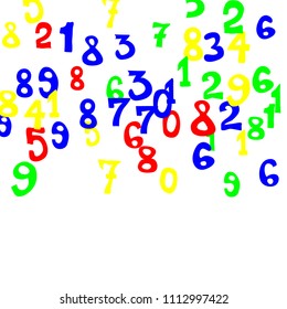 Falling numbers abstract background. Abstract background of color numbers for card or print. Pattern of randomly distributed numbers from zero to nine in color.