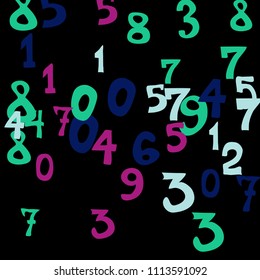 Falling numbers abstract background. Abstract background of color numbers for banner or poster. Pattern of randomly distributed numbers from zero to nine in color.