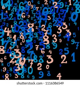 Falling numbers abstract background. Abstract background of color numbers for card or print. Pattern of randomly distributed numbers from zero to nine in color.