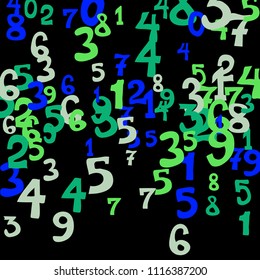 Falling numbers abstract background. Abstract background of color numbers for card or print. Pattern of randomly distributed numbers from zero to nine in color.