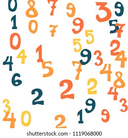 Falling numbers abstract background. Abstract background of color numbers for banner or poster. Pattern of randomly distributed numbers from zero to nine in color.