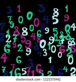 Falling numbers abstract background. Abstract background of color numbers for banner or poster. Pattern of randomly distributed numbers from zero to nine in color.