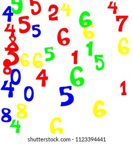 Falling numbers abstract background. Abstract background of color numbers for card or print. Pattern of randomly distributed numbers from zero to nine in color.