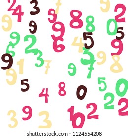 Falling numbers abstract background. Abstract background of color numbers for card or banner. Pattern of randomly distributed numbers from zero to nine in color.