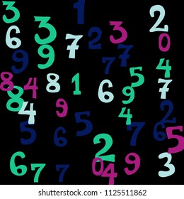 Falling numbers abstract background. Abstract background of color numbers for card or print. Pattern of randomly distributed numbers from zero to nine in color.
